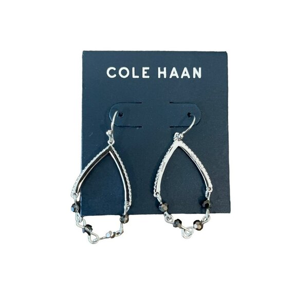 Cole Haan Dangle Beaded Hoop Earrings Silver Tone Hoop Gray Women's Jewelry - Picture 1 of 3